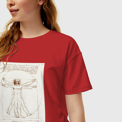 Женская футболка оверсайз Леонардо да Винчи Витрувианский человек Приблизите / Красный – фото 3