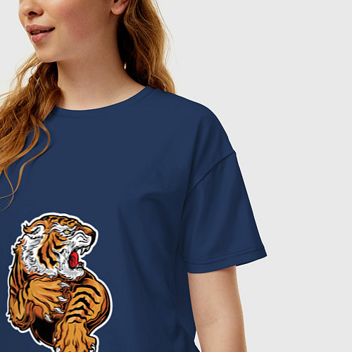 Женская футболка оверсайз Tiger Man / Тёмно-синий – фото 3