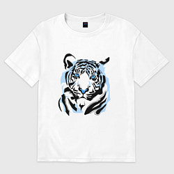 Футболка оверсайз женская Line Blue Tiger, цвет: белый