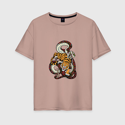 Женская футболка оверсайз Змея и Тигр / Пыльно-розовый – фото 1