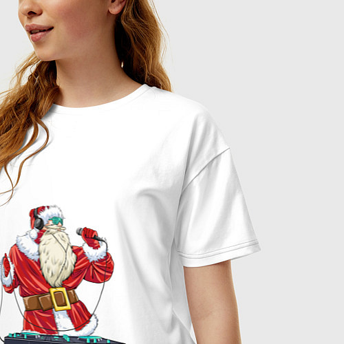 Женская футболка оверсайз Санта музыкант / Белый – фото 3
