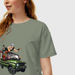 Футболка оверсайз женская Персонажи жожо едут на уазике джо джо, цвет: авокадо — фото 2