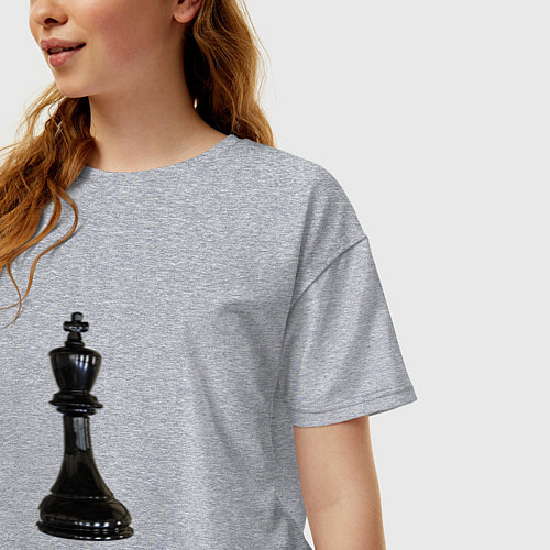 Женская футболка оверсайз Шахматная фигура Чёрный король / Меланж – фото 3