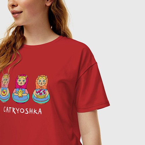 Женская футболка оверсайз Катрешки коты-матрешки / Красный – фото 3