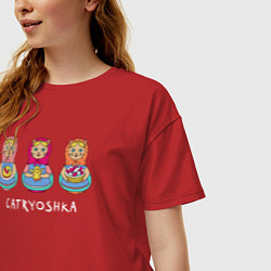 Футболка оверсайз женская Катрешки коты-матрешки, цвет: красный — фото 2