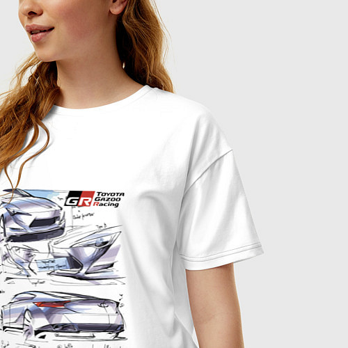 Женская футболка оверсайз Toyota Gazoo Racing sketch / Белый – фото 3