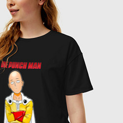 Футболка оверсайз женская Сайтама безразличие One Punch-Man, цвет: черный — фото 2