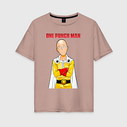 Футболка оверсайз женская Сайтама безразличие One Punch-Man, цвет: пыльно-розовый