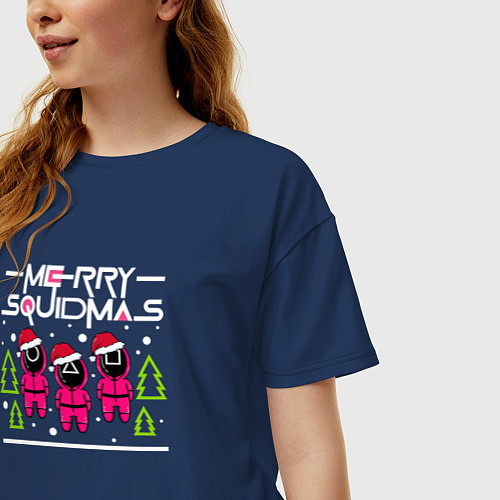 Женская футболка оверсайз Merry squidmas guard / Тёмно-синий – фото 3