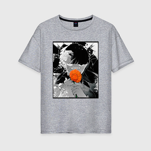 Женская футболка оверсайз Моб Психо 100 с цветком в рамке 3 сезон / Меланж – фото 1