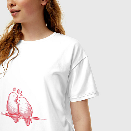 Женская футболка оверсайз Любовь и птички / Белый – фото 3