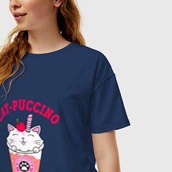 Футболка оверсайз женская Pink CatPuccino, цвет: тёмно-синий — фото 2