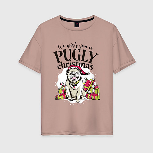 Женская футболка оверсайз Pugly Christmas / Пыльно-розовый – фото 1