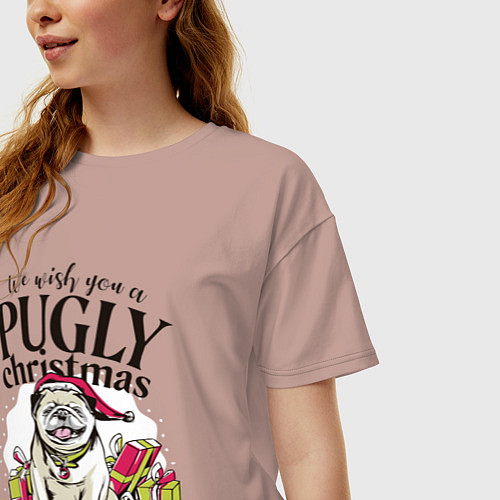 Женская футболка оверсайз Pugly Christmas / Пыльно-розовый – фото 3