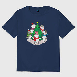 Футболка оверсайз женская Зверята отмечают Новый год, цвет: тёмно-синий