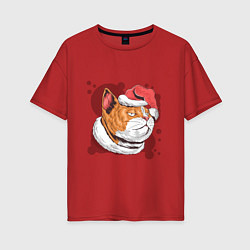 Футболка оверсайз женская Christmas Cat, цвет: красный