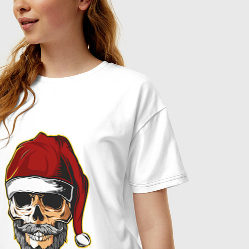 Женская футболка оверсайз Santa Skull / Белый – фото 3