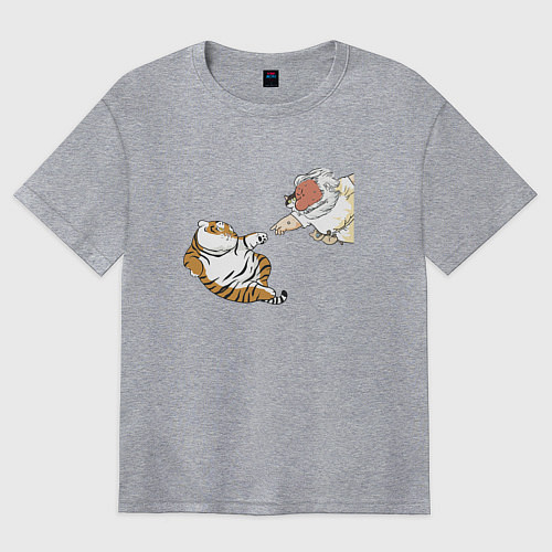 Женская футболка оверсайз Сотворение тигрёнка - пародия на Микеланджело / Меланж – фото 1