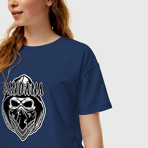 Женская футболка оверсайз БАНДАНА ЧЕРЕП / Тёмно-синий – фото 3