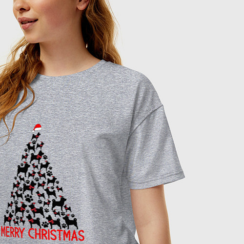 Женская футболка оверсайз Новогодняя елка с силуэтами собак / Меланж – фото 3