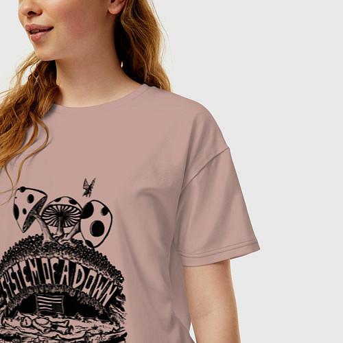 Женская футболка оверсайз System of a Down мухоморы / Пыльно-розовый – фото 3