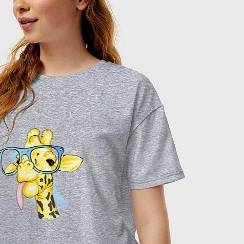 Женская футболка оверсайз Веселый жираф в очках / Меланж – фото 3