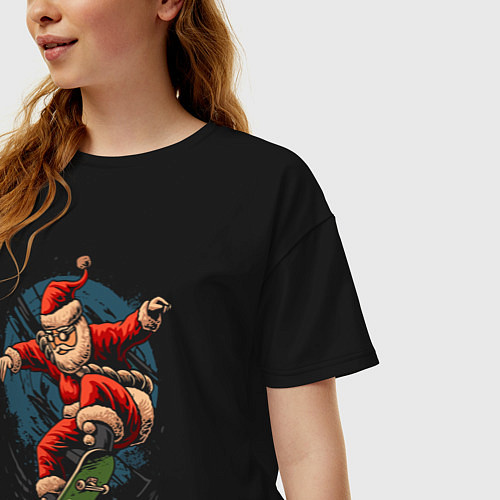 Женская футболка оверсайз Santa on a skateboard / Черный – фото 3