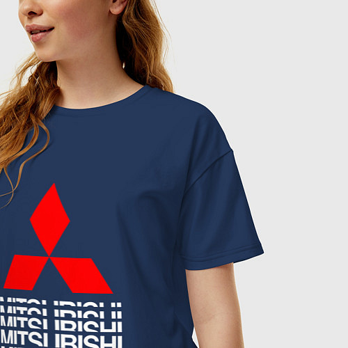 Женская футболка оверсайз MITSUBISHI МИЦУБИСИ МИТСУБИСИ МИЦУБИШИ LOGO STYLE / Тёмно-синий – фото 3
