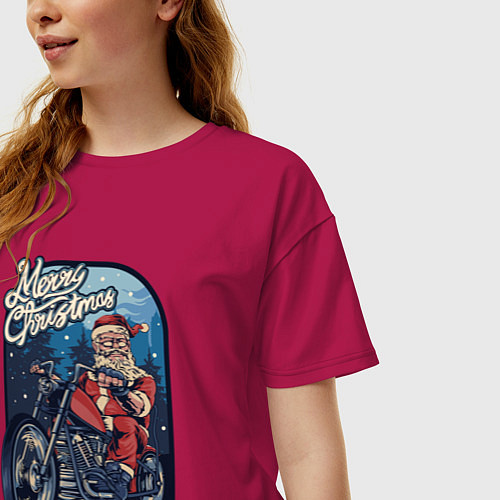 Женская футболка оверсайз Santa Biker / Маджента – фото 3