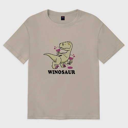 Женская футболка оверсайз Винозавр, а вино будешь? / Миндальный – фото 1