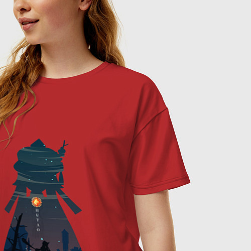 Женская футболка оверсайз Hu Tao Ху Тао / Красный – фото 3