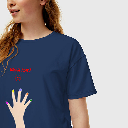 Женская футболка оверсайз Рука ледяного убийцы с разноцветными ногтями / Тёмно-синий – фото 3