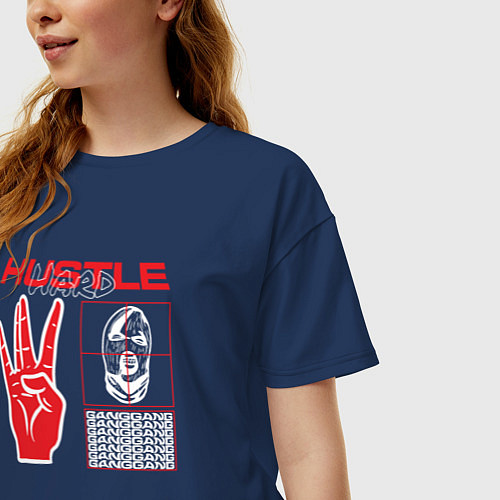 Женская футболка оверсайз HUSTLE HARD FLAVA / Тёмно-синий – фото 3