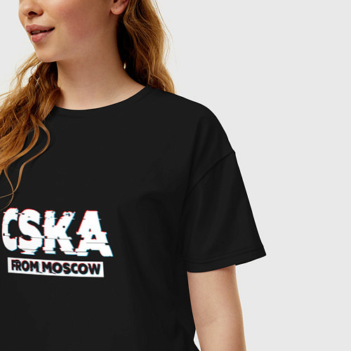 Женская футболка оверсайз ЦСКА CSKA Глитч / Черный – фото 3