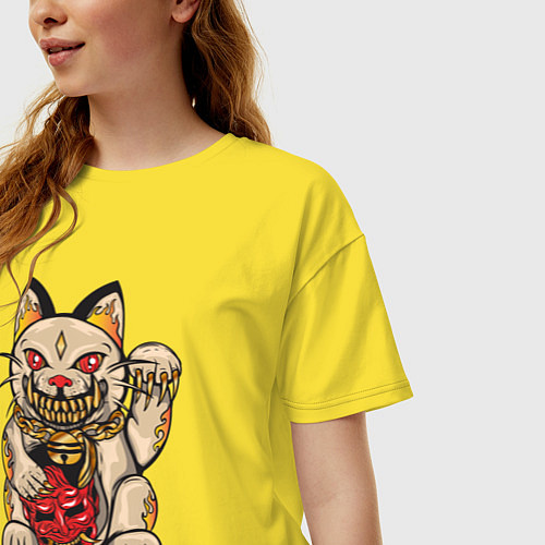 Женская футболка оверсайз Кот - демон / Желтый – фото 3
