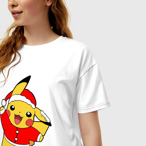 Женская футболка оверсайз НОВОГОДНИЙ ПИКАЧУ 2022 / Белый – фото 3