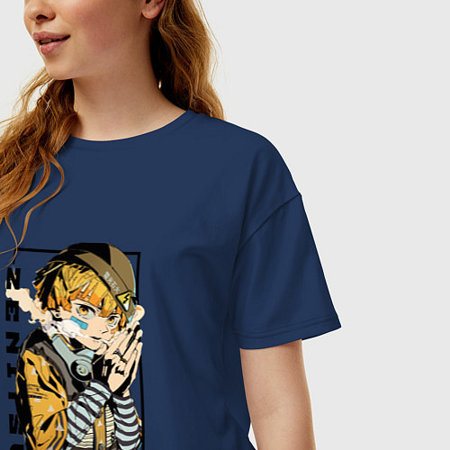 Женская футболка оверсайз Зеницу Агацума Клинок, рассекающий демонов / Тёмно-синий – фото 3
