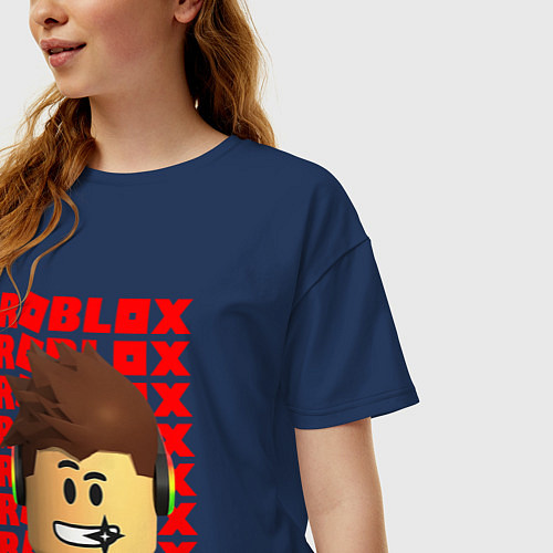 Женская футболка оверсайз ROBLOX RED LOGO LEGO FACE / Тёмно-синий – фото 3