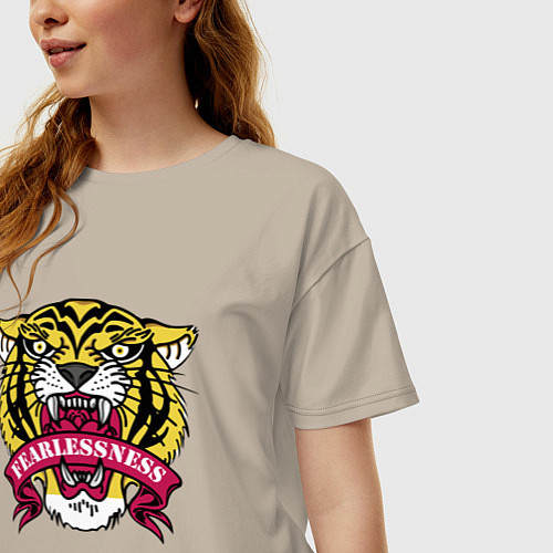 Женская футболка оверсайз Бесстрашный гордый тигр / Миндальный – фото 3