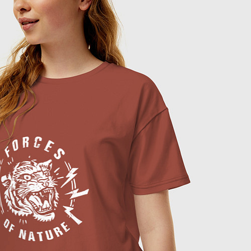 Женская футболка оверсайз Тигр Сила природы / Кирпичный – фото 3