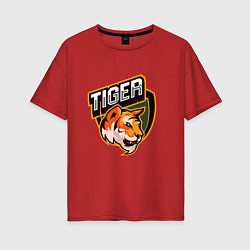 Футболка оверсайз женская Тигр Tiger логотип, цвет: красный