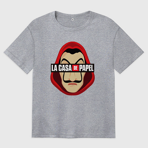 Женская футболка оверсайз БУМАЖНЫЙ ДОМ МАСКА С ЛОГОТИПОМ СЕРИАЛА / Меланж – фото 1