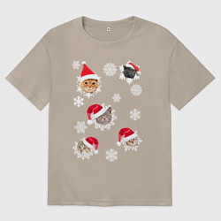 Женская футболка оверсайз Новогодние Коты в Шапках