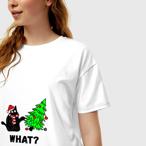 Женская футболка оверсайз Кот роняет елку / Белый – фото 3