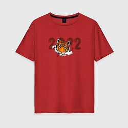 Футболка оверсайз женская Морда тигра 2022, цвет: красный