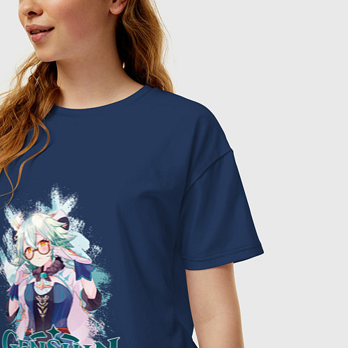 Женская футболка оверсайз Sucrose Сахароза Genshin Impact / Тёмно-синий – фото 3