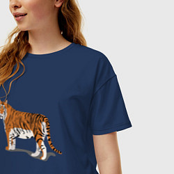 Футболка оверсайз женская Тигр Tiger в полный рост, цвет: тёмно-синий — фото 2