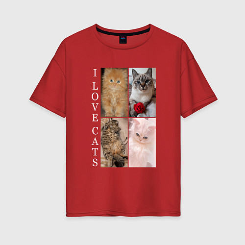 Женская футболка оверсайз I LOVE CATS Я ЛЮБЛЮ КОШЕК / Красный – фото 1