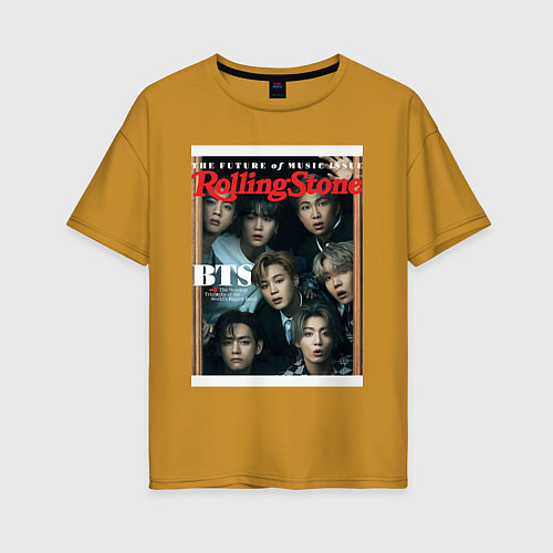 Женская футболка оверсайз BTS БТС на обложке журнала / Горчичный – фото 1