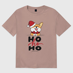 Футболка оверсайз женская Corgi Ho ho Ho, цвет: пыльно-розовый